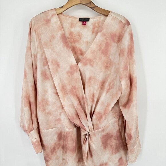 Vince Camuto women's blouse top V-neck peach tie-dye size 1X plus long sleeve - Picture 5 of 12